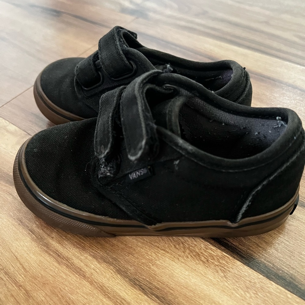 Black vans with Velcro toddler shoes